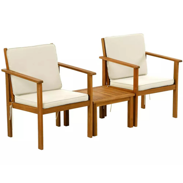 COCON Loungeset Vevey – 2 Sitzplätze, Braun/Weiss, FSC®-Akazienholz, inkl. Tisch & Kissen