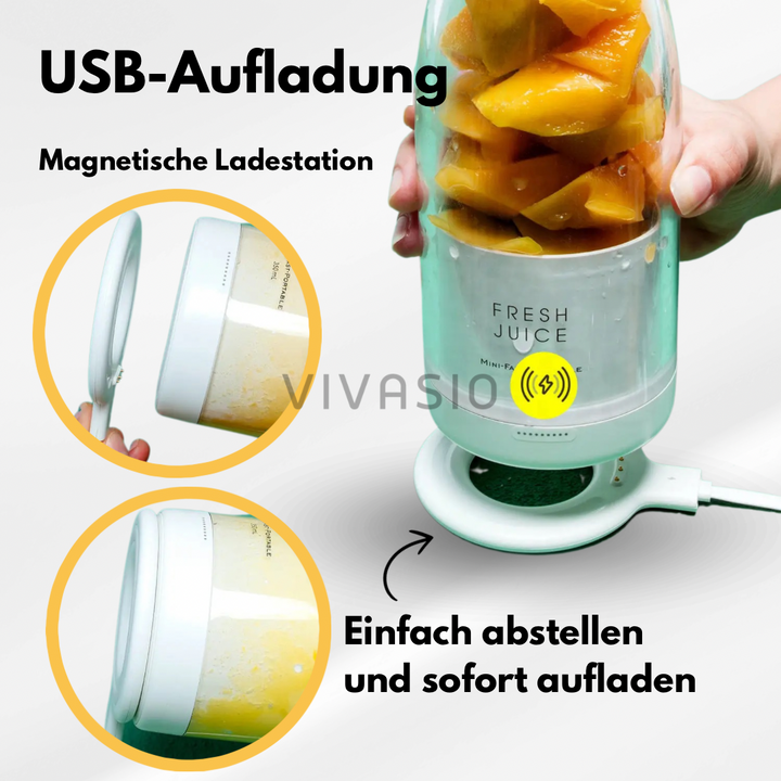 Fresh Juice Smoothie2Go – Tragbarer Smoothie Maker 350ml, 4 Klingen, USB aufladbar, Mini-Mixer für unterwegs