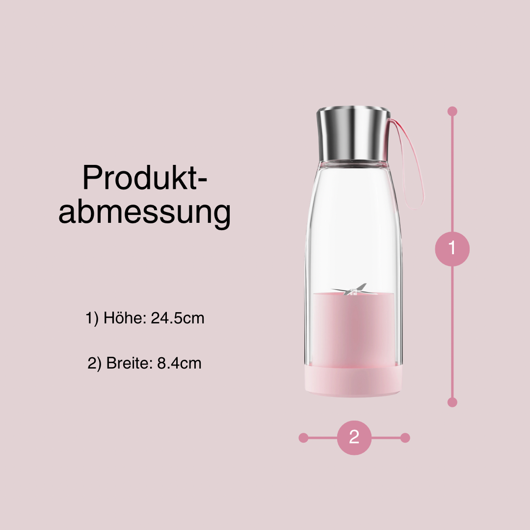 Fresh Juice Smoothie2Go Chic – Tragbarer Smoothie Maker 450ml, 4 Klingen, USB-C aufladbar, Mini-Mixer für unterwegs
