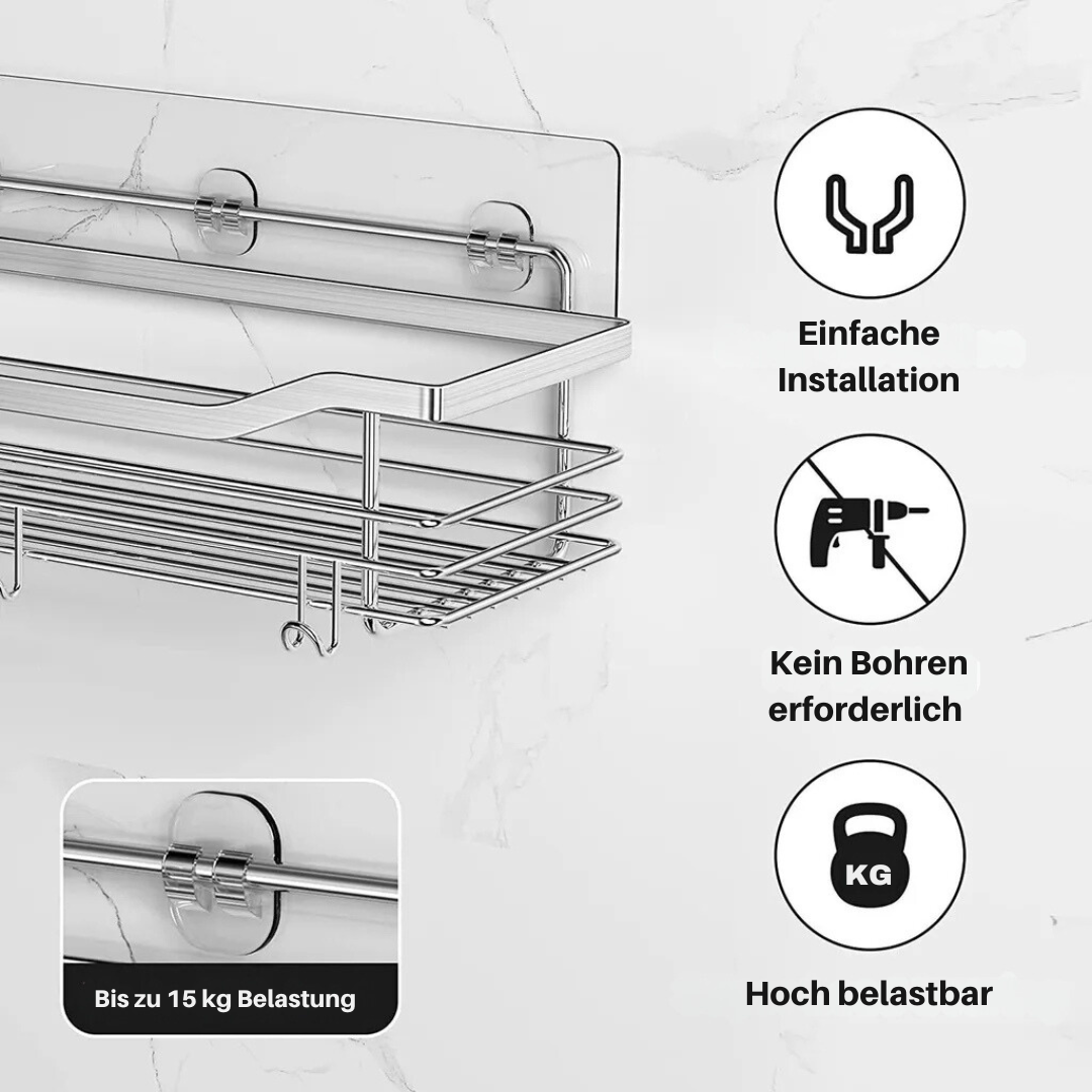 Duschregal ohne Bohren – 2er-Set aus Edelstahl mit 5 Haken
