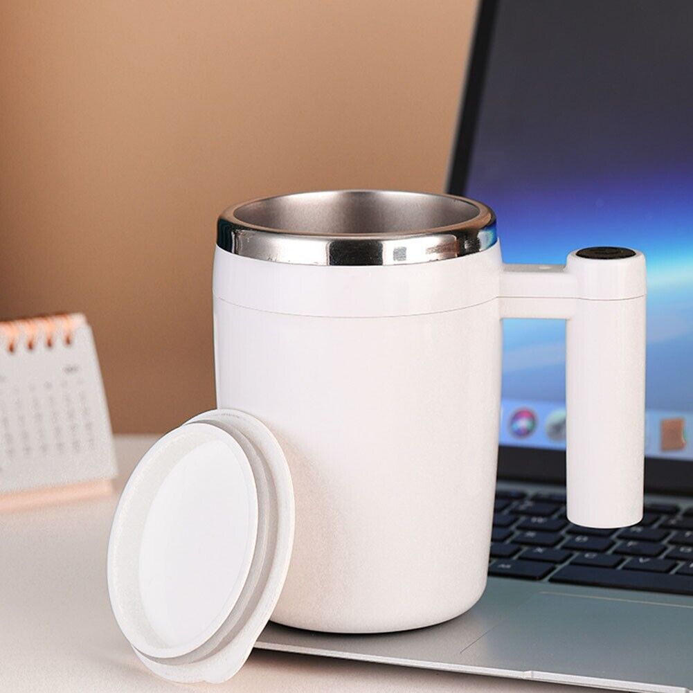 Selbstrührender Becher 380 ml – Automatische Edelstahl-Kaffeetasse mit Deckel für Kaffee, Tee, Kakao, Milch und Shakes