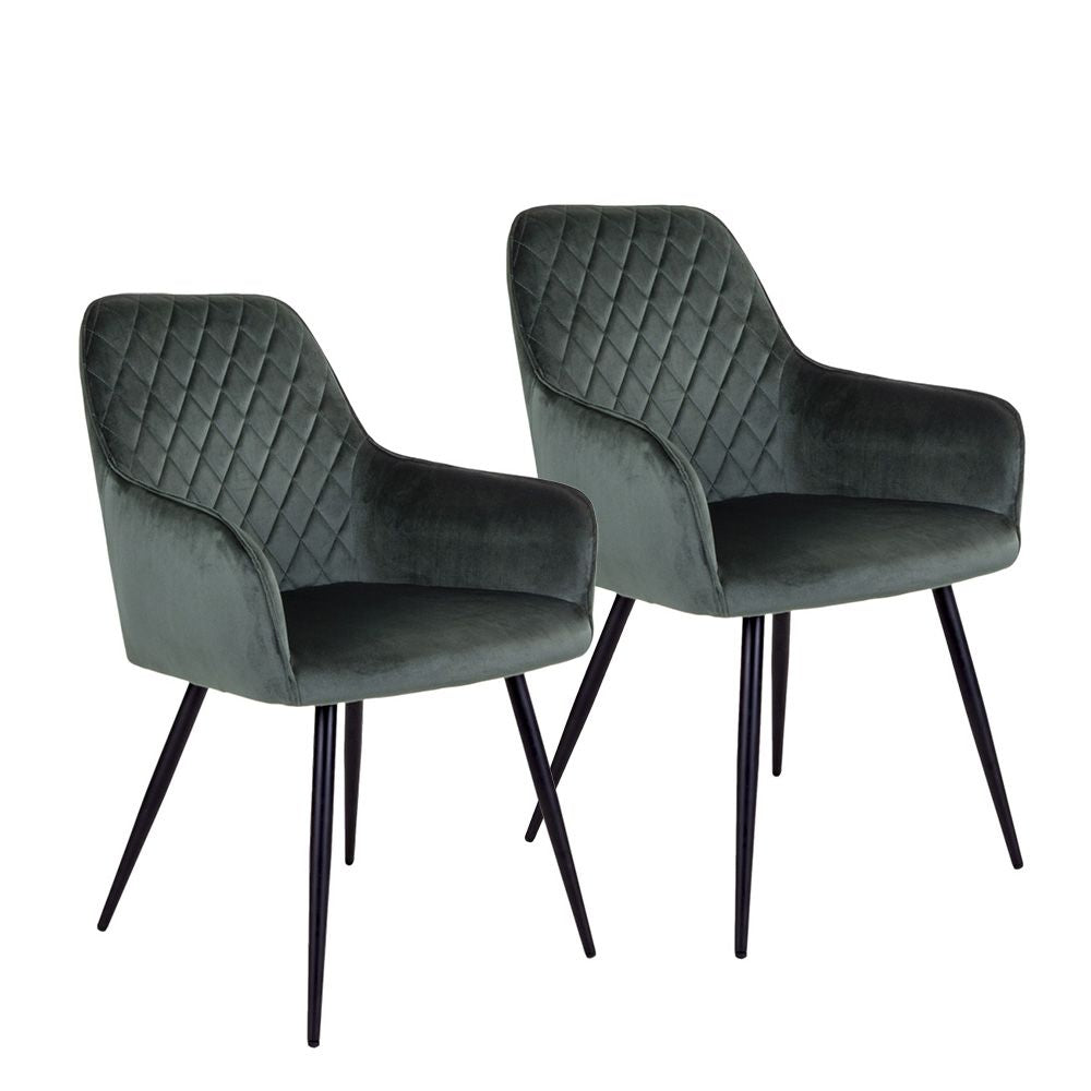 House Nordic Stuhl Harbo – 2er-Set, Grau/Schwarz, Samtbezug, Metallgestell