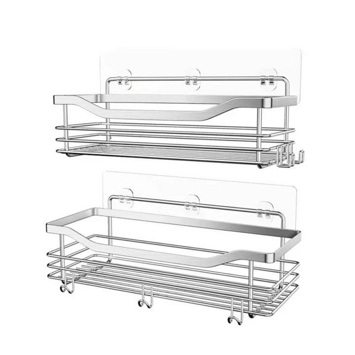Duschregal ohne Bohren – 2er-Set aus Edelstahl mit 5 Haken