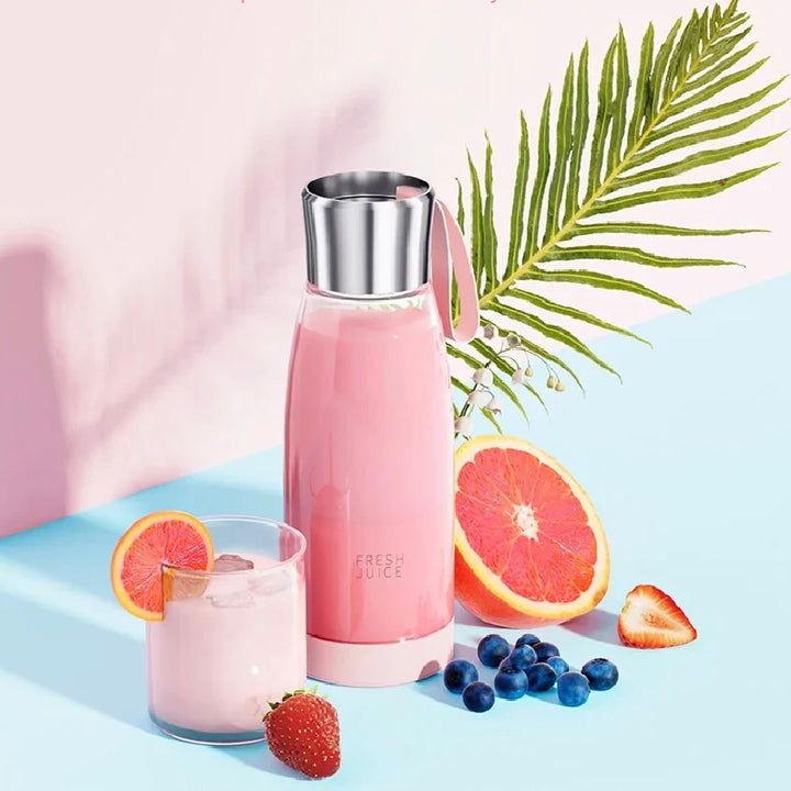 Fresh Juice Smoothie2Go Chic – Tragbarer Smoothie Maker 450ml, 4 Klingen, USB-C aufladbar, Mini-Mixer für unterwegs