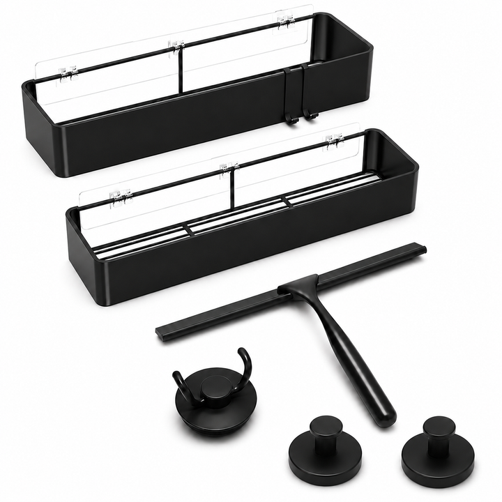 Ensemble d'accessoires de salle de bain noir sans perçage – 6 pièces