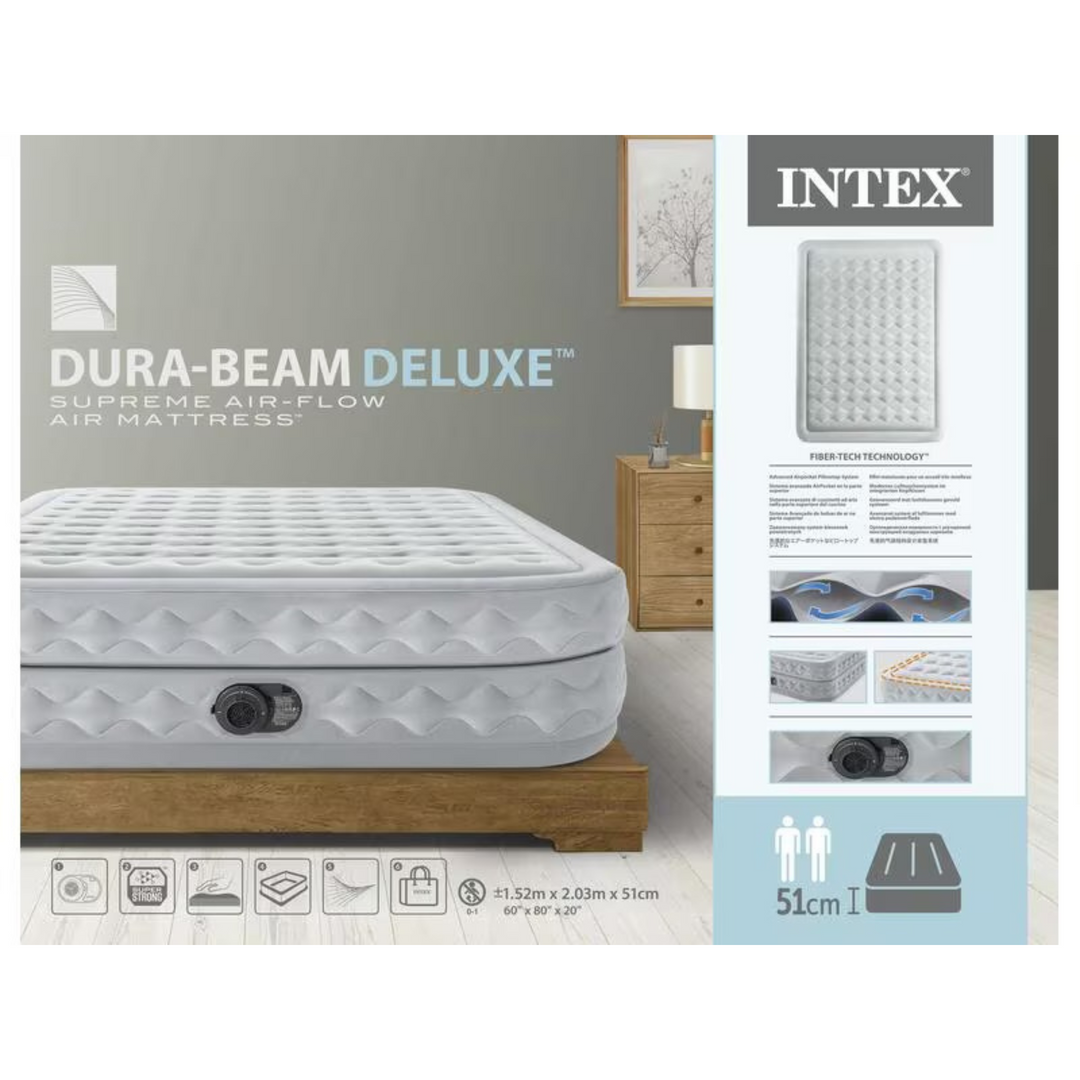 Intex Luftbett Dura-Beam Deluxe Supreme Queen – 152×203×51 cm mit integrierter Pumpe