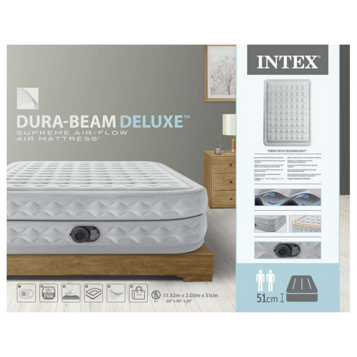 Intex Luftbett Dura-Beam Deluxe Supreme Queen – 152×203×51 cm mit integrierter Pumpe