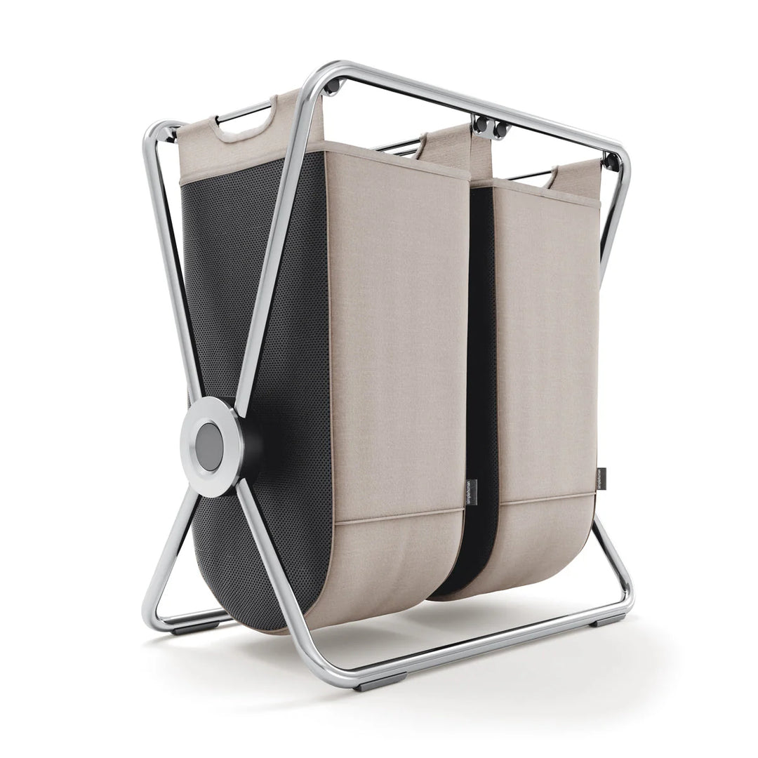 Simplehuman Wäschekorb mit X-Rahmen – 2 x 70 l, Beige, Doppelkorb mit Deckel