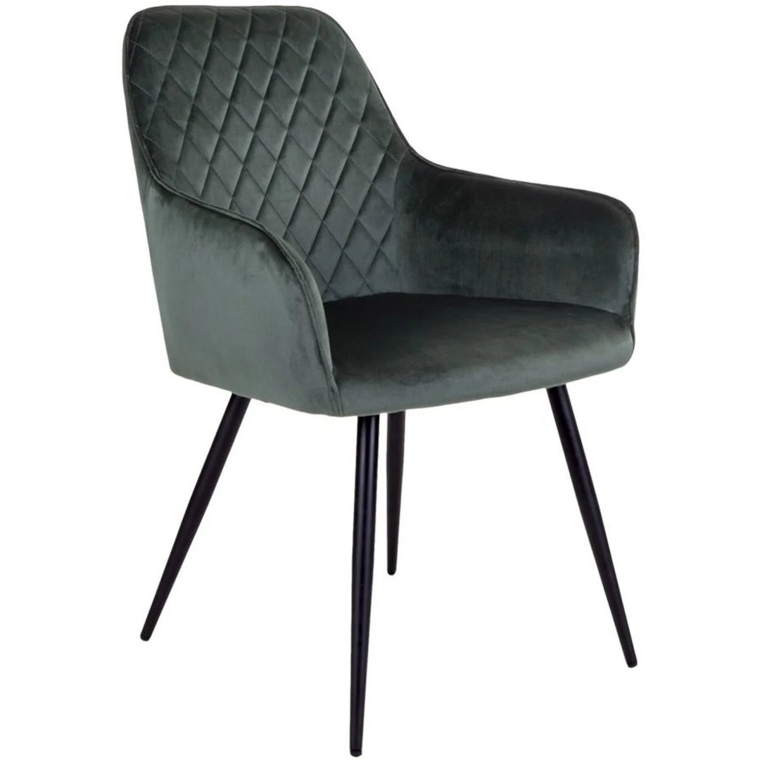 House Nordic Stuhl Harbo – 2er-Set, Grau/Schwarz, Samtbezug, Metallgestell