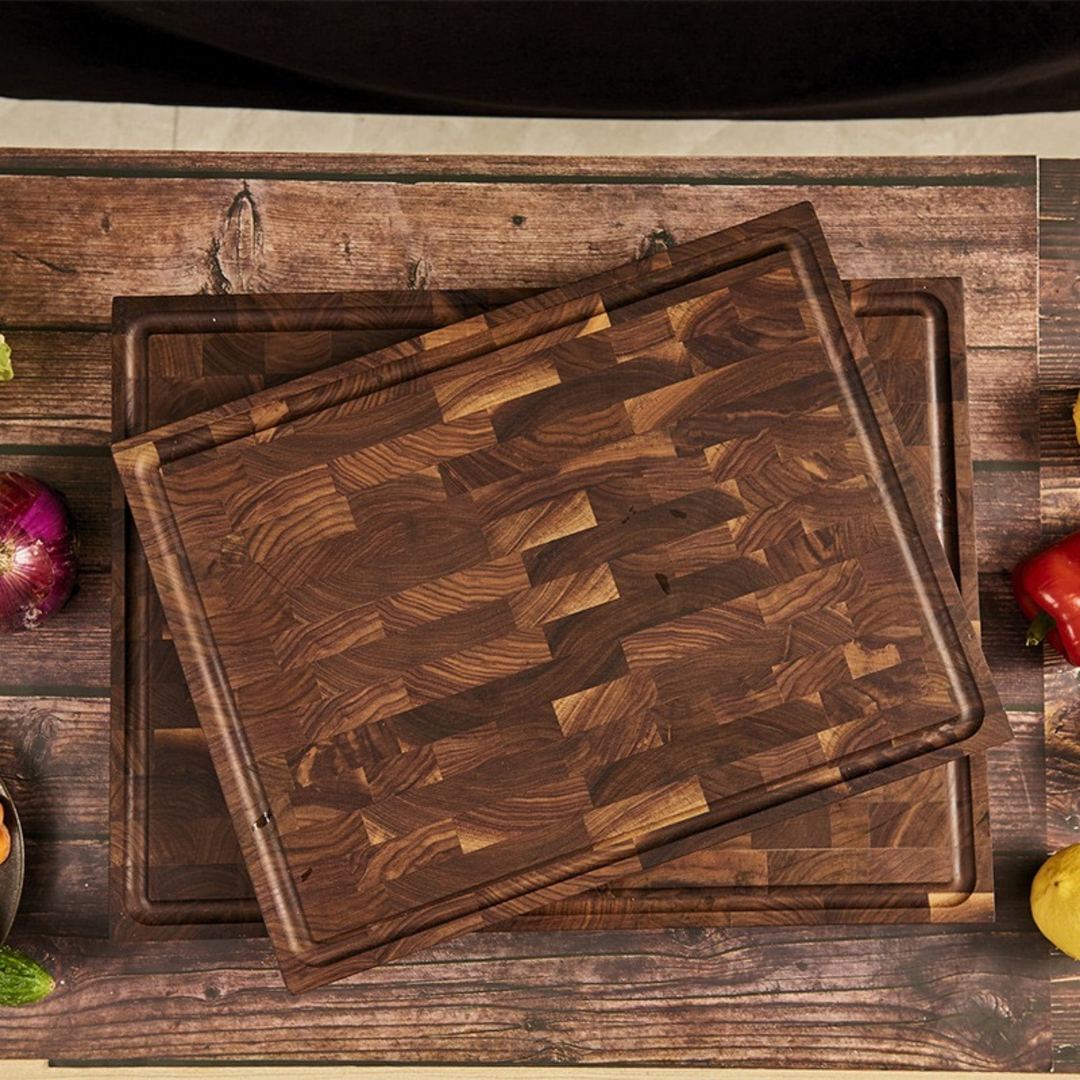 Akazie Stirnholz Schneidebrett – Endgrain Hackbrett mit Saftrille