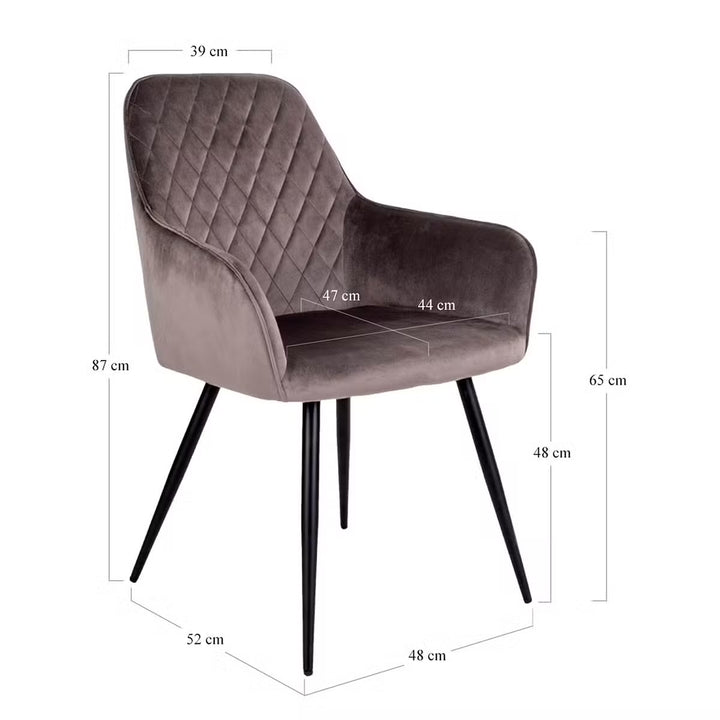 House Nordic Stuhl Harbo – 2er-Set, Grau/Schwarz, Samtbezug, Metallgestell