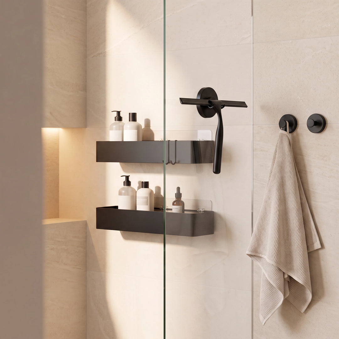 Ensemble d'accessoires de salle de bain noir sans perçage – 6 pièces