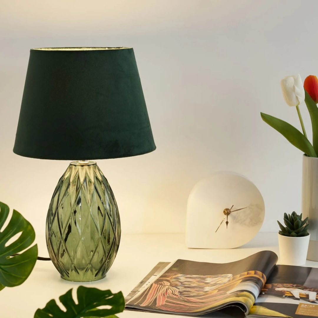 Pauleen Tischleuchte Crystal Velvet Grün – Samt Design Tischlampe E14
