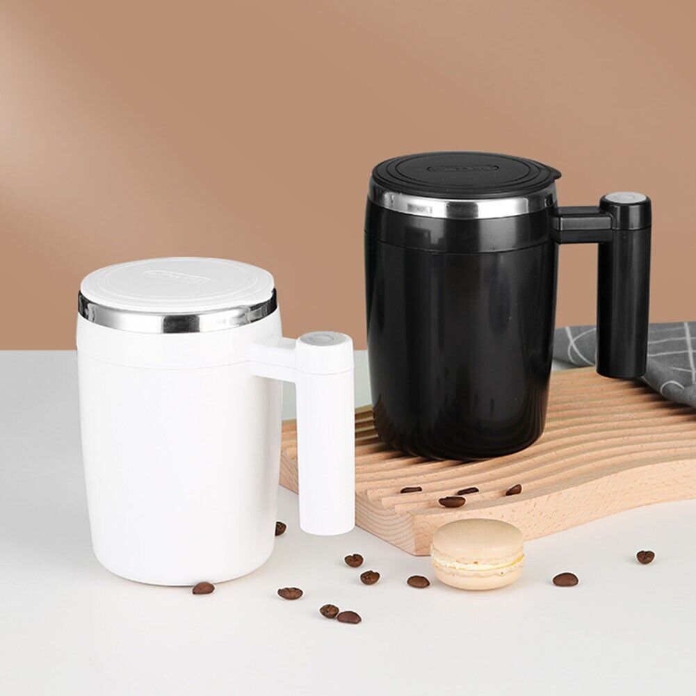 Selbstrührender Becher 380 ml – Automatische Edelstahl-Kaffeetasse mit Deckel für Kaffee, Tee, Kakao, Milch und Shakes