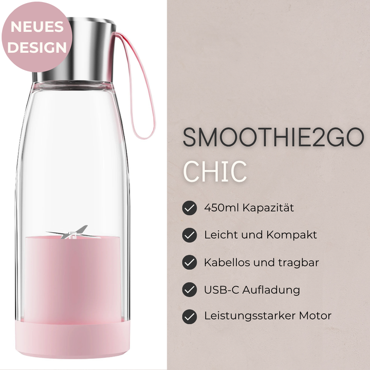 Fresh Juice Smoothie2Go Chic – Tragbarer Smoothie Maker 450ml, 4 Klingen, USB-C aufladbar, Mini-Mixer für unterwegs