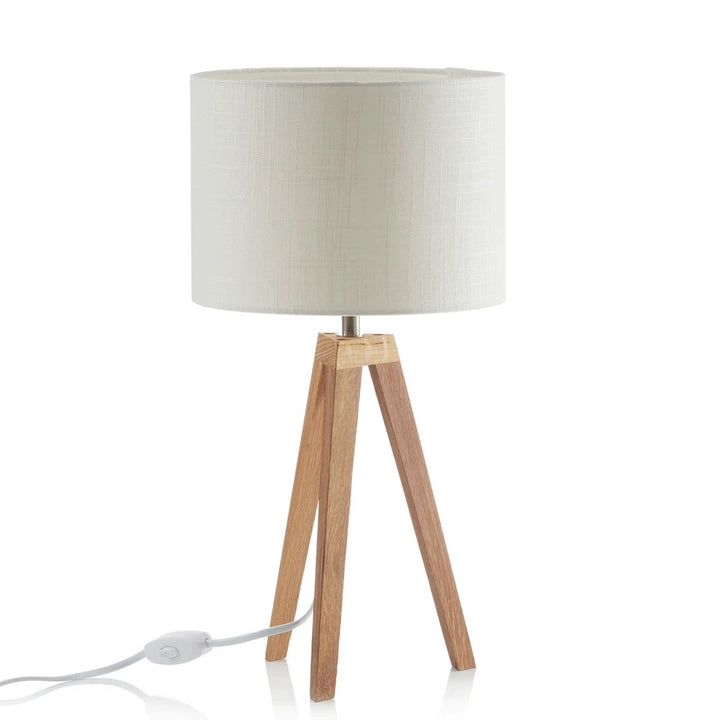 Markslöjd Kullen Tischleuchte – Eiche/Weiß, 44 cm, E14-Fassung, Holzfuß & Stoffschirm