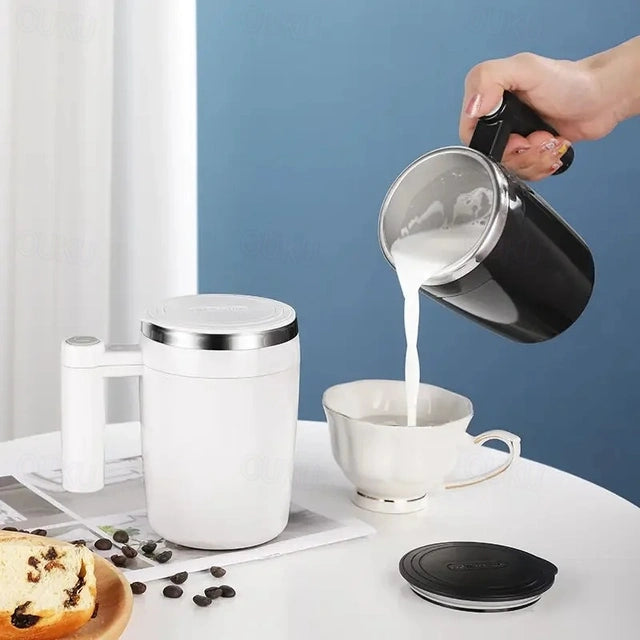 Selbstrührender Becher 380 ml – Automatische Edelstahl-Kaffeetasse mit Deckel für Kaffee, Tee, Kakao, Milch und Shakes