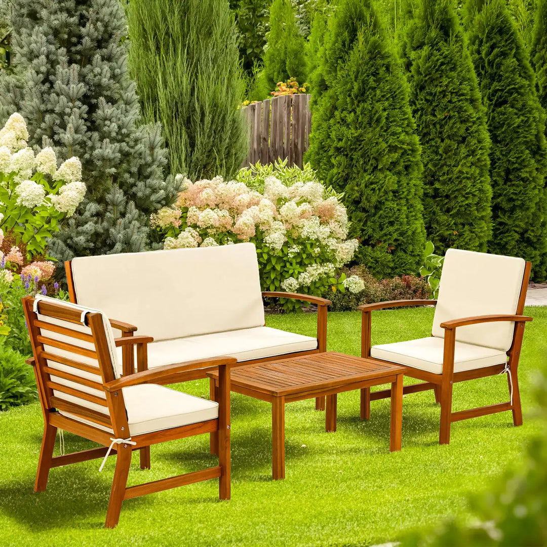 COCON Lausanne Loungeset – 4‑Sitzer Gartenmöbel in Braun/Weiss
