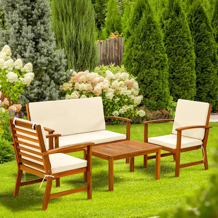 COCON Lausanne Loungeset – 4‑Sitzer Gartenmöbel in Braun/Weiss