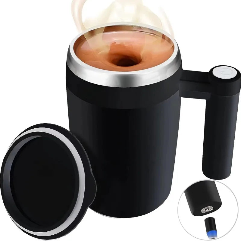 Selbstrührender Becher 380 ml – Automatische Edelstahl-Kaffeetasse mit Deckel für Kaffee, Tee, Kakao, Milch und Shakes