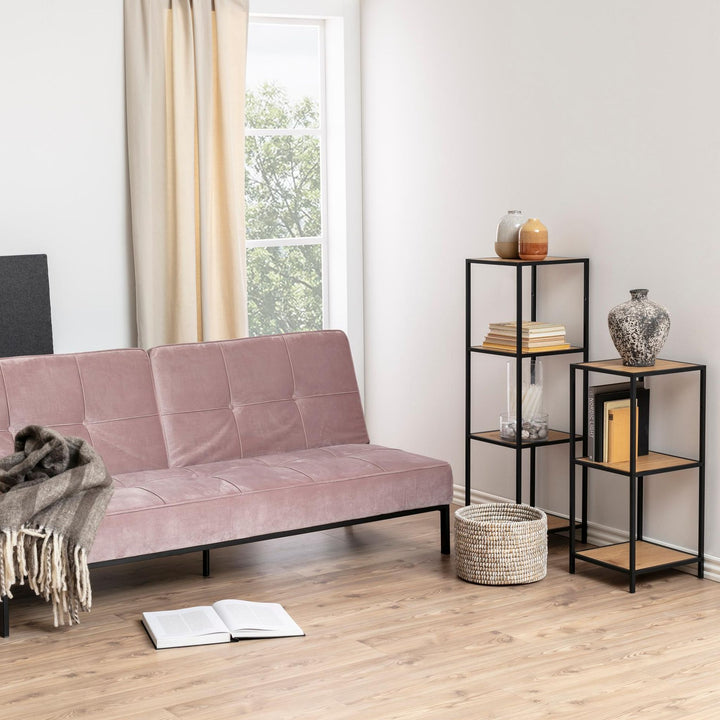 AC Design Regal Seaford, Schwarz/Wildeiche, neben Sofa