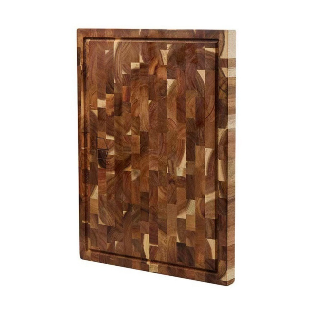 Stirnholz Schneidebrett Akazie 43x33 cm Endgrain Hackbrett seitliche Ansicht
