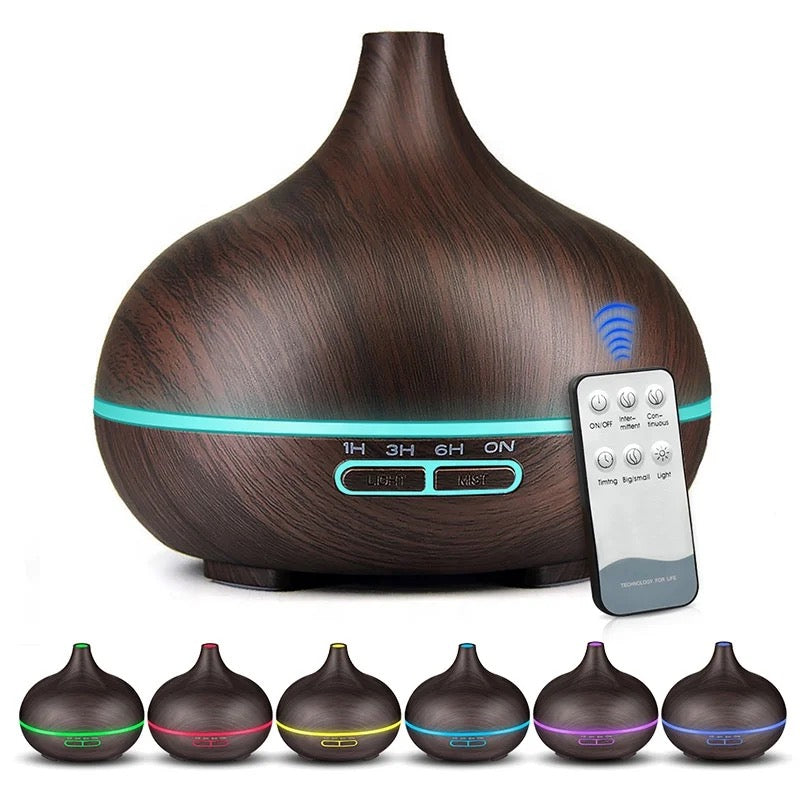 Diffuseur d'arômes effet bois, Dark Wood, avec télécommande et couleurs LED