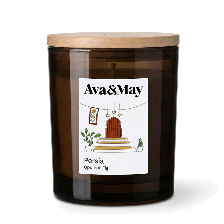 AVA & MAY Duftkerze Persia 220 g, Braunglas mit Holzdeckel