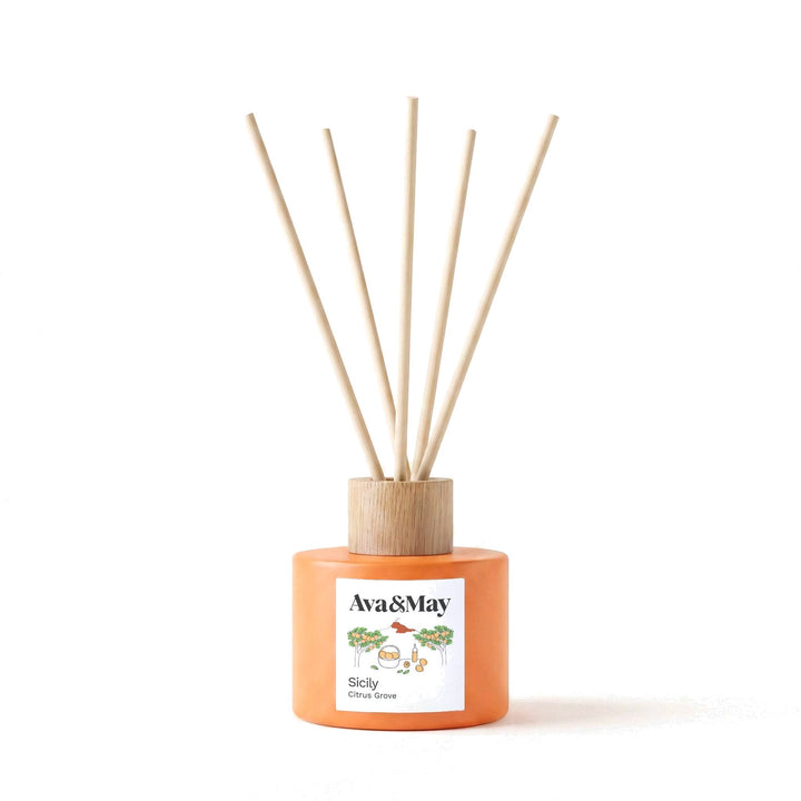 AVA & MAY Duftstäbchen Sizilien 120 ml, oranges Glas mit Holzaufsatz
