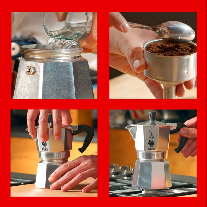 Bialetti Moka Express, Zubereitung in vier Schritten