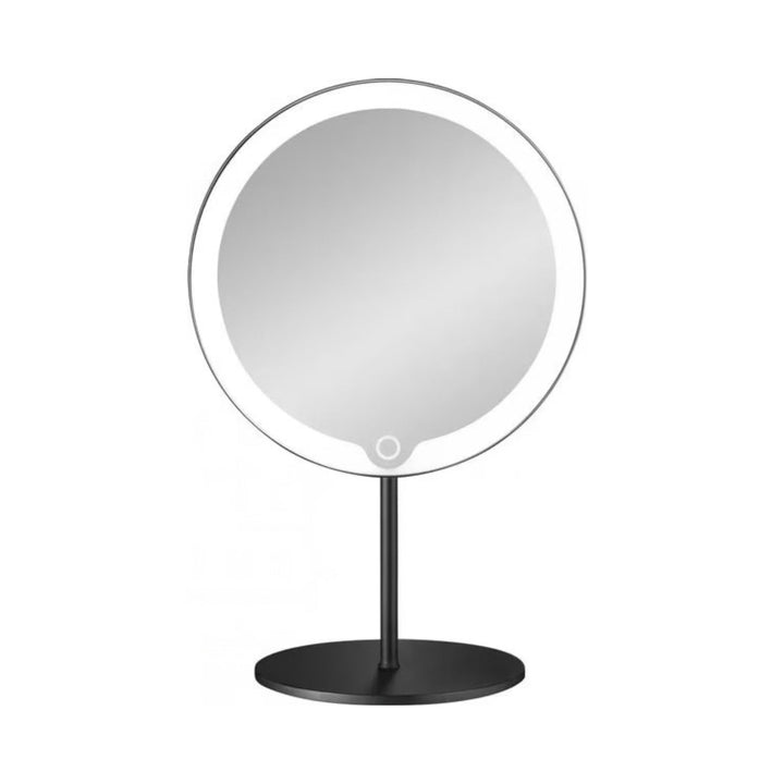 Blomus Kosmetikspiegel LED MODO 5-fach in Schwarz mit LED Ring, von vorne auf Standfuss