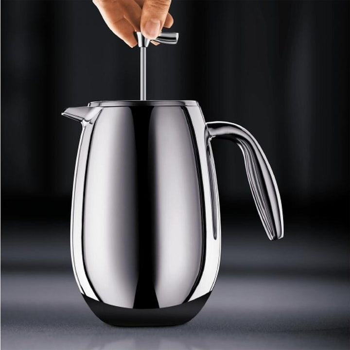 Bodum Columbia Kaffeebereiter 1 l, verchromt, Presskolben wird gesenkt