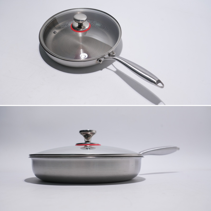 Poêle Titan Pro Duo, Silver Edition, avec couvercle en verre, vue de dessus et de côté