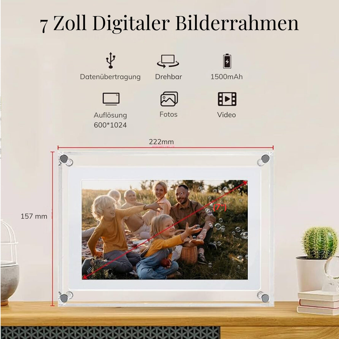 7 Zoll digitaler Bilderrahmen aus Acryl mit grossem Display und hochauflösender Bilddarstellung