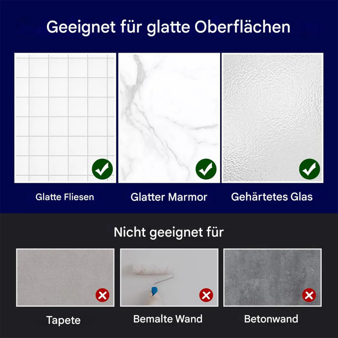Geeignete Oberflächen für Duschablage ohne Bohren – glatte Fliesen, Marmor und Glas
