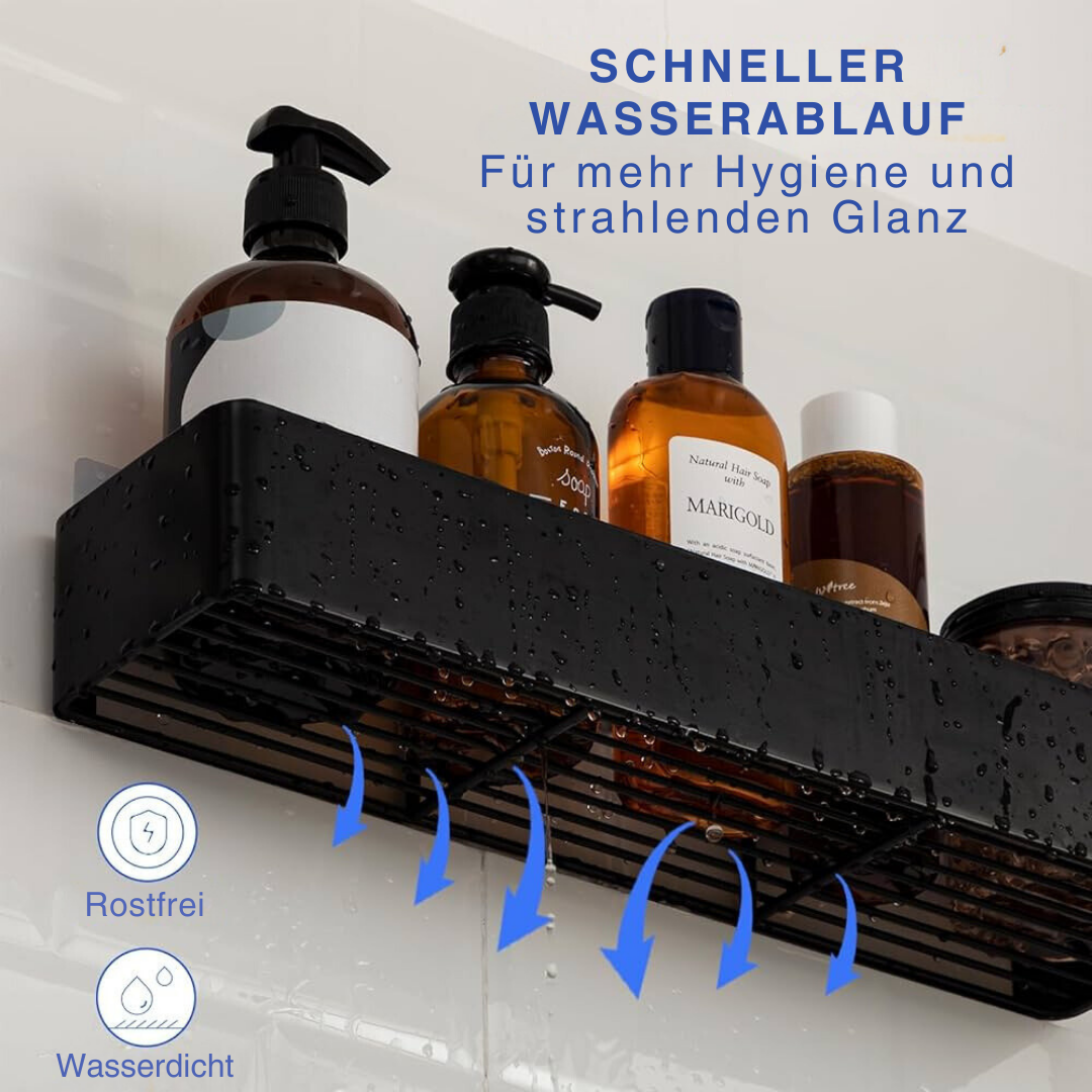 Duschablage ohne Bohren mit offenem Boden für schnellen Wasserablauf und bessere Hygiene