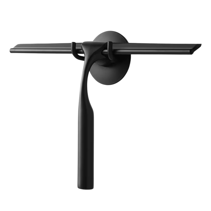 Raclette de douche en acier inoxydable avec support à ventouse, noir