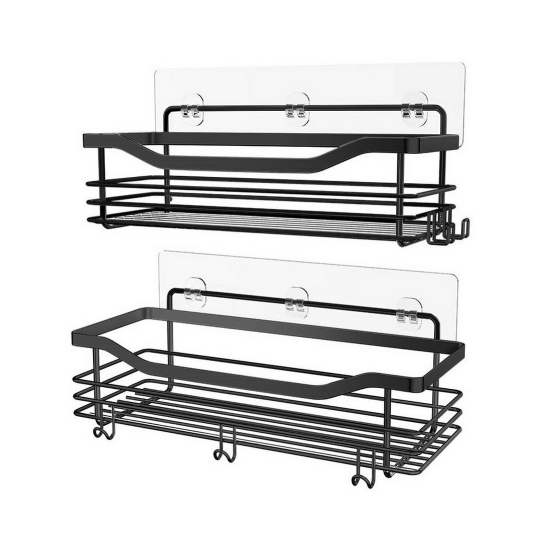 Duschregal ohne Bohren 2er Set aus Edelstahl in Schwarz – modernes Wandregal für Dusche und Bad