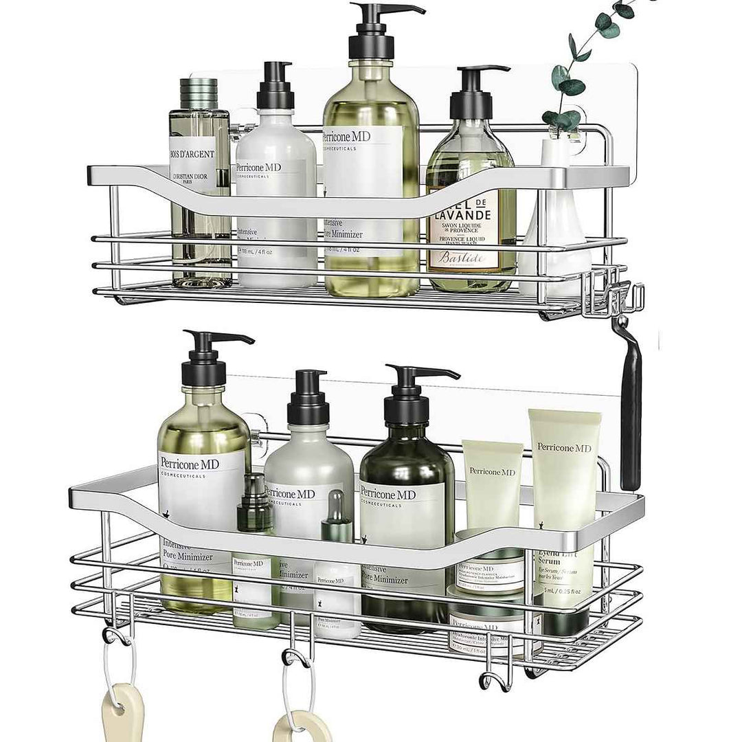 Duschregal ohne Bohren in Silber im Badezimmer – Edelstahl Wandregal für Dusche mit hoher Tragkraft