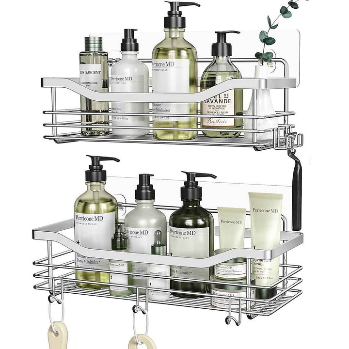 Duschregal ohne Bohren in Silber im Badezimmer – Edelstahl Wandregal für Dusche mit hoher Tragkraft