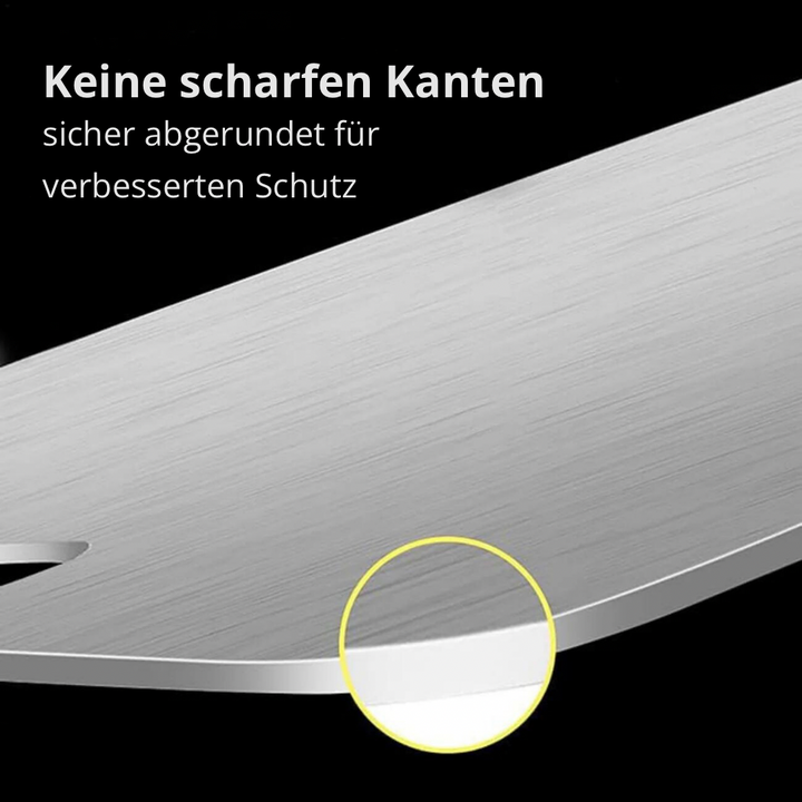 Abgerundete Kanten am Edelstahl Schneidebrett – sicher und hochwertig verarbeitet
