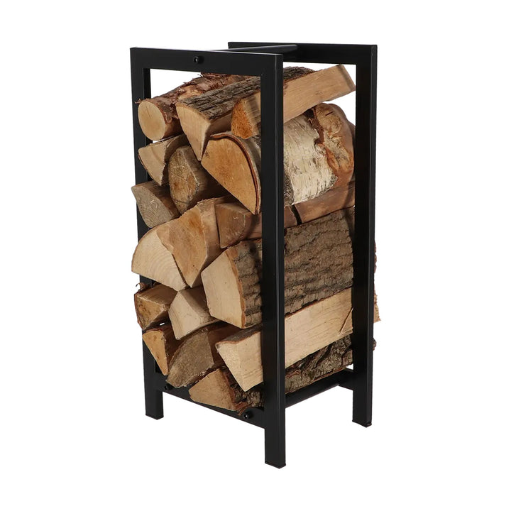Esschert Design Holzlagerturm, befüllt mit Holzscheiten schräg