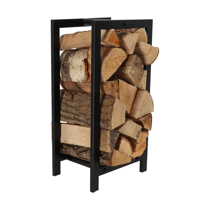 Esschert Design Holzlagerturm, befüllt mit Holzscheiten von vorne