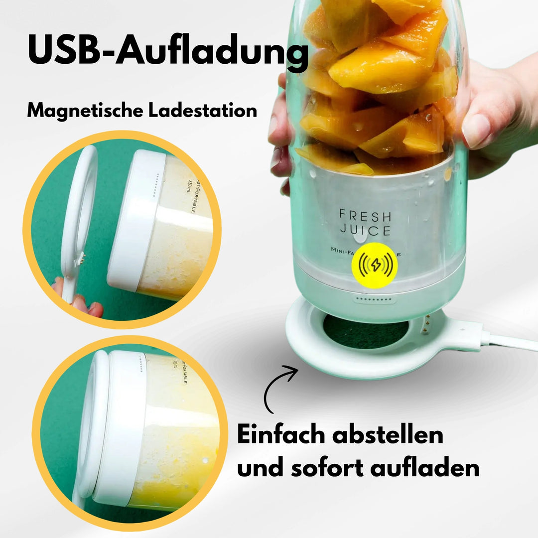 Fresh Juice Smoothie2Go mit magnetischer USB-Ladestation – kabelloses Aufladen einfach durch Abstellen
