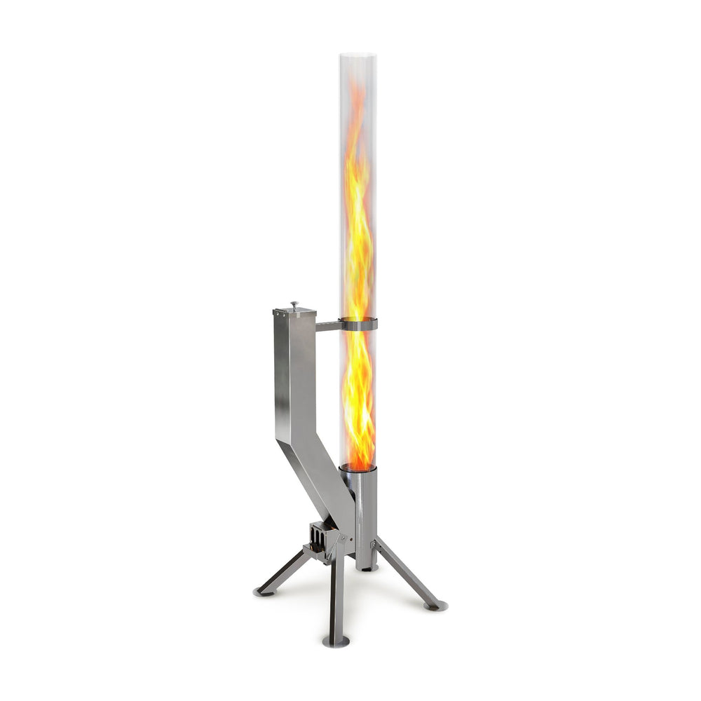 Gardenflare Premium Feuerrohr Edelstahl, Silber mit brennender Flamme