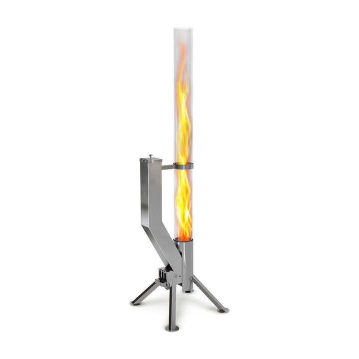 Gardenflare Premium Feuerrohr Edelstahl, Silber mit brennender Flamme