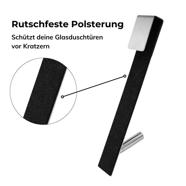 Handtuchhaken für Duschwand mit rutschfester Polsterung schützt Glas vor Kratzern