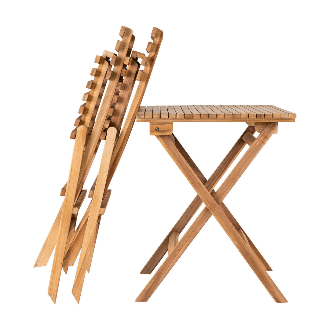 House Nordic Gartenset Cuenca Teak, Stühle zusammengeklappt am Tisch