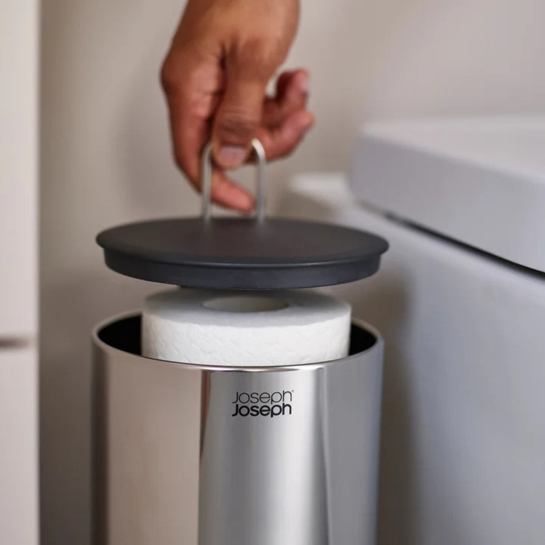Joseph Joseph EasyStore Luxe Toilettenpapierhalter Deckel mit Edelstahlgriff zum einfachen Öffnen