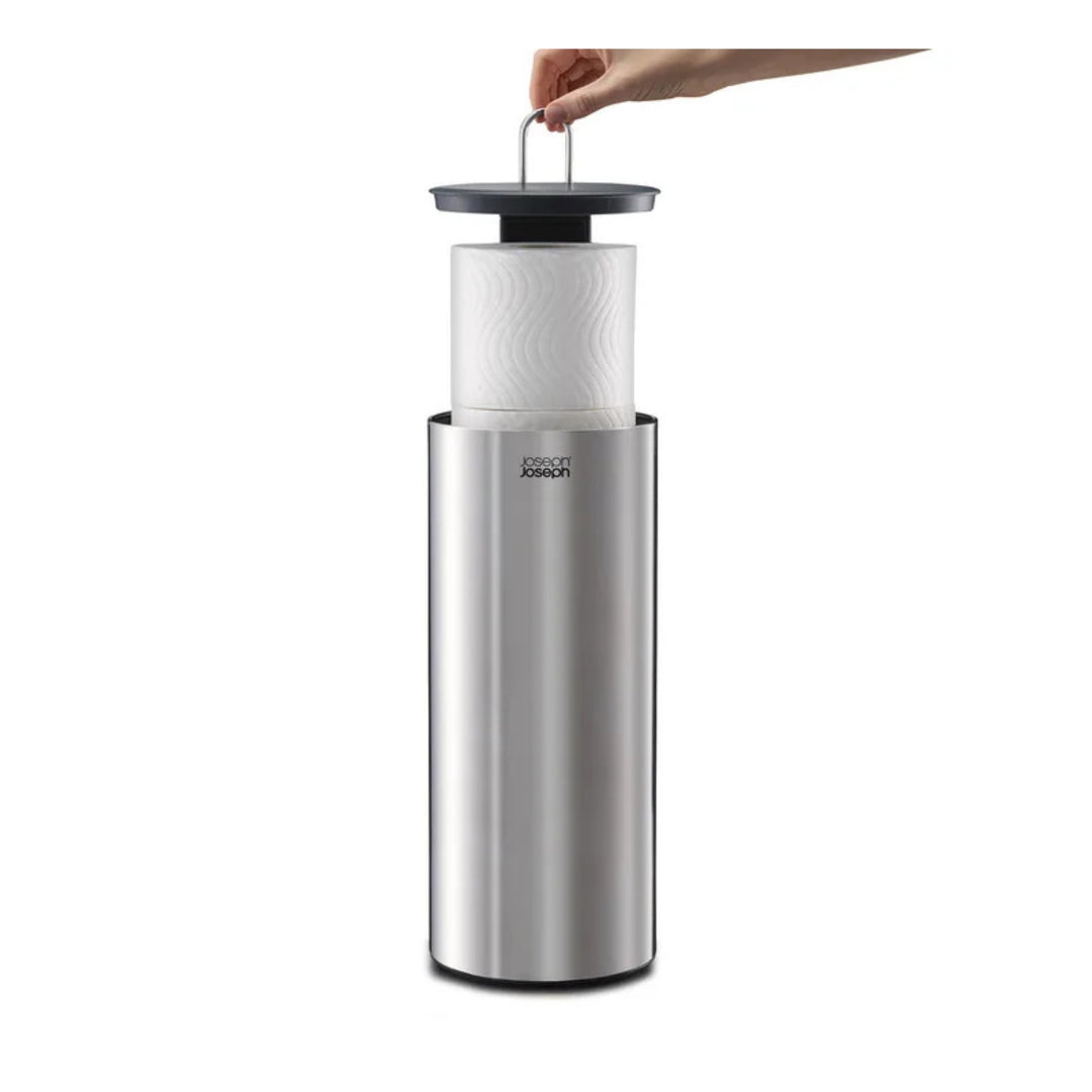 Joseph Joseph EasyStore Luxe Toilettenpapierhalter aus Edelstahl mit praktischem Griff zum einfachen Einsetzen neuer Toilettenrollen